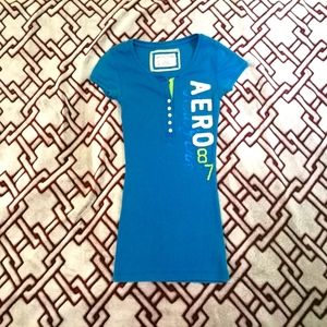 Aeropostale XS Stretch T Shirt Blue Graphic